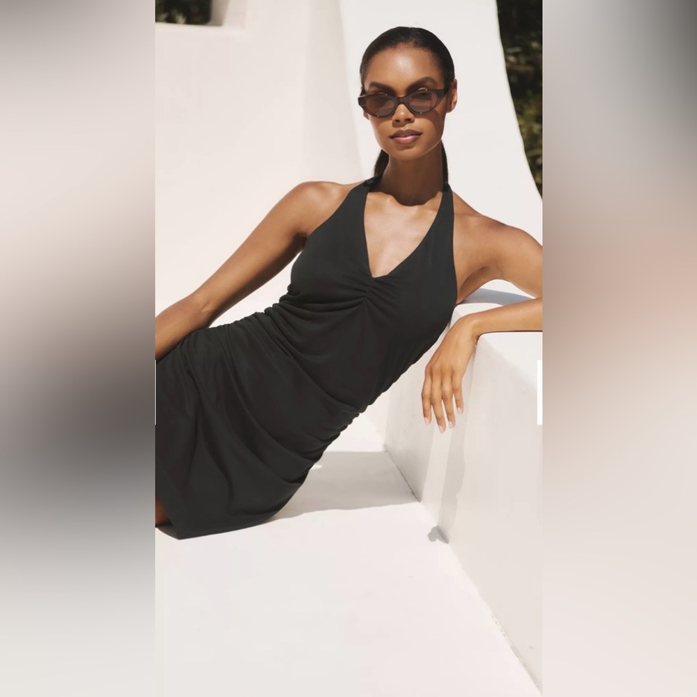 Anthropologie The Ariana Halter Mini Dress Black XL NWT